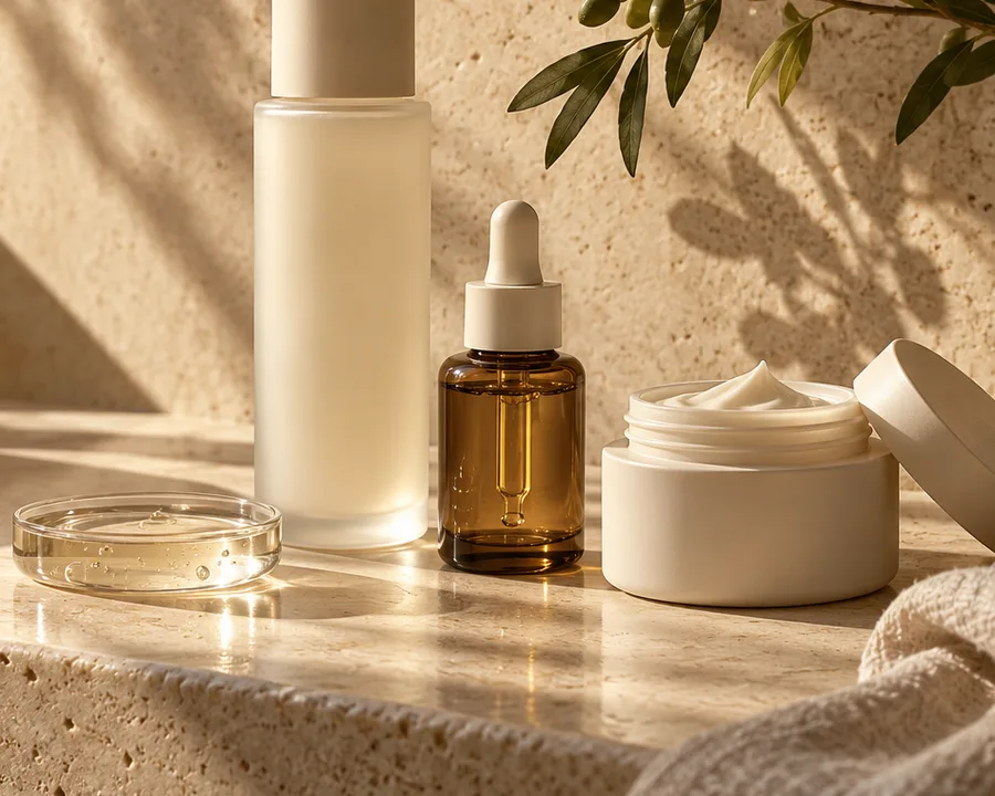 Illustrative unbranded skincare still life; not the recommended product