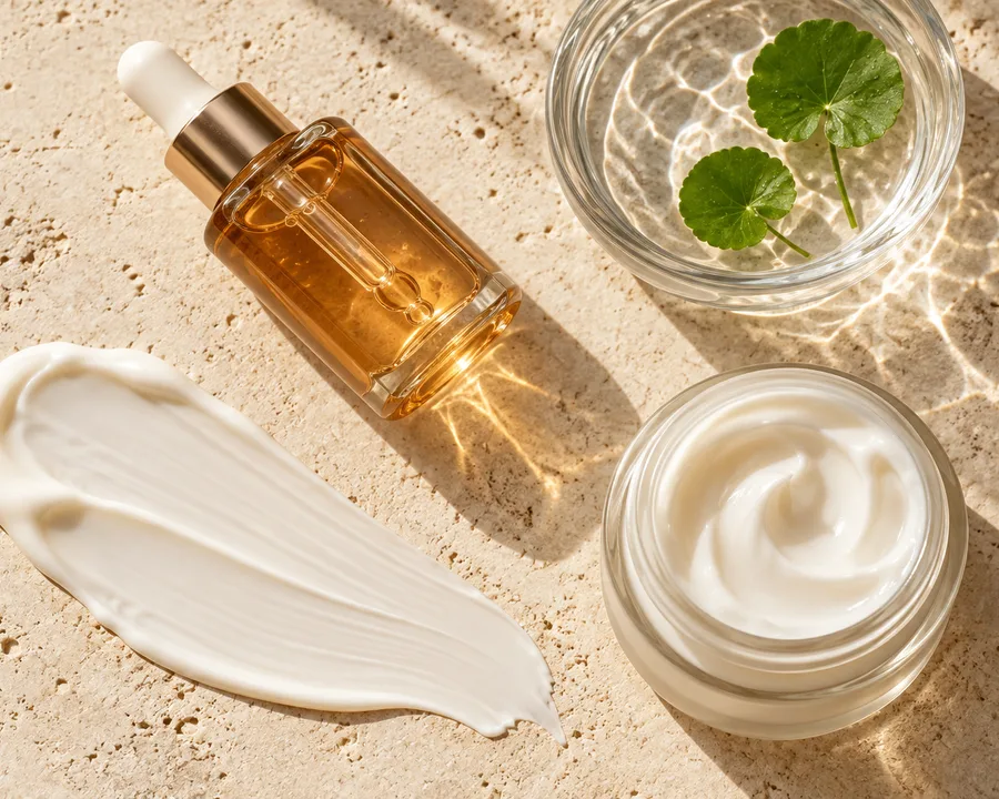 Illustrative botanical and skincare still life